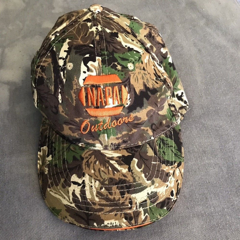NAPA Outdoors Hat Camo Baseball Cap Orange Embroidered Logo Adjustable Hook Loop